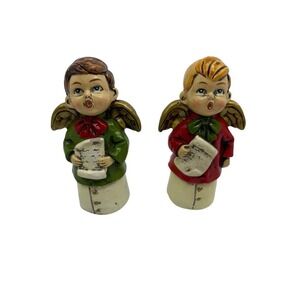 Vintage Christmas Carolers Figurines STAR Lot of 2 Hand Painted Green Red Read*